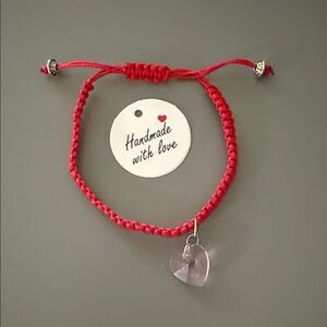 Red Braided Bracelet with Heart Charm